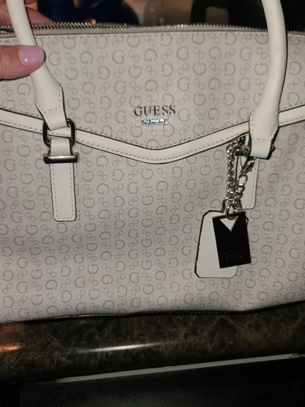 GUESS Women's White Signature Satchel Bag - Picture 1 of 5